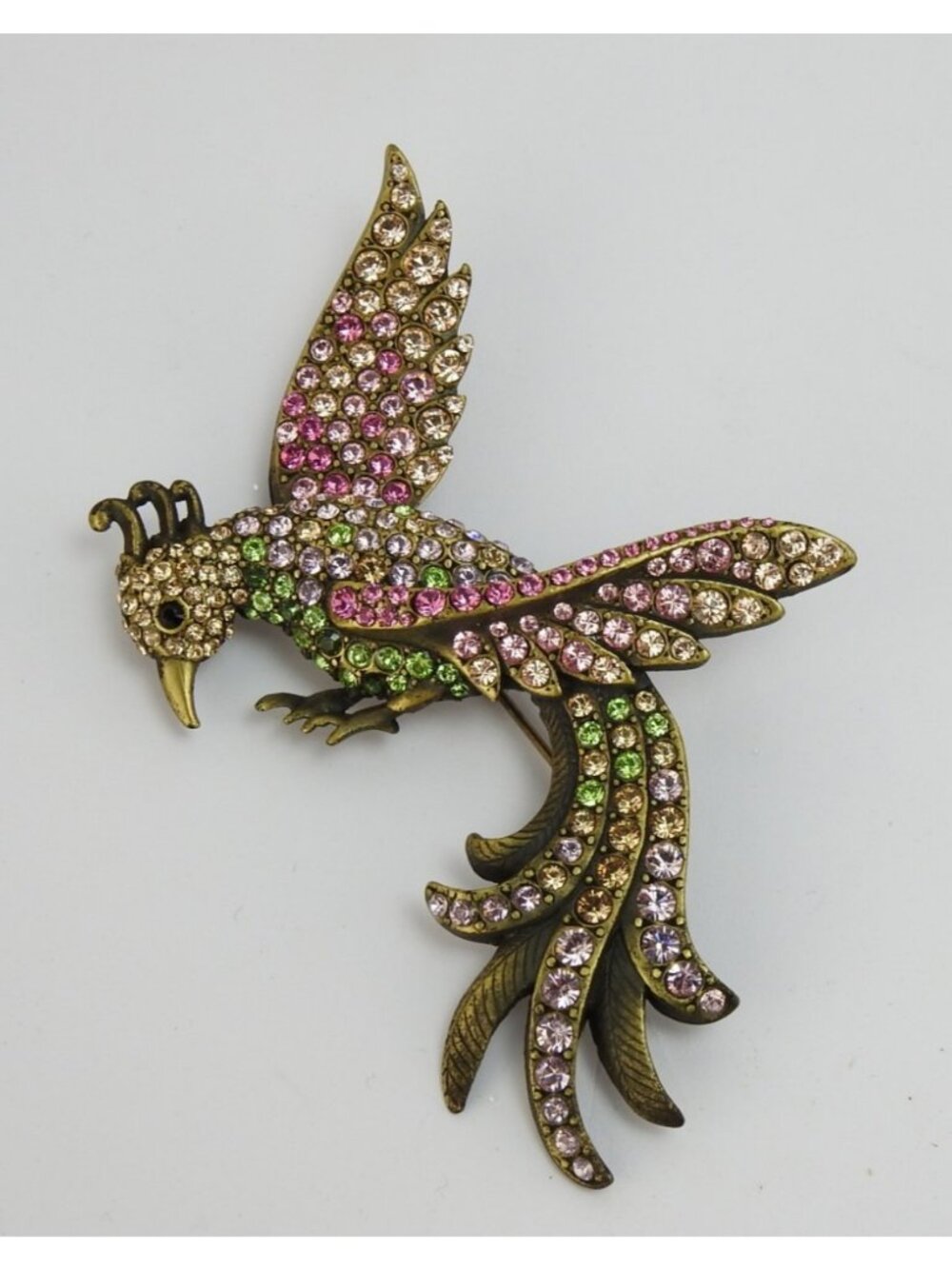 Jay Strongwater Crystal Exotic Bird of Paradise Lg Brooch Pin Multicolor 4" Box - Picture 2 of 16